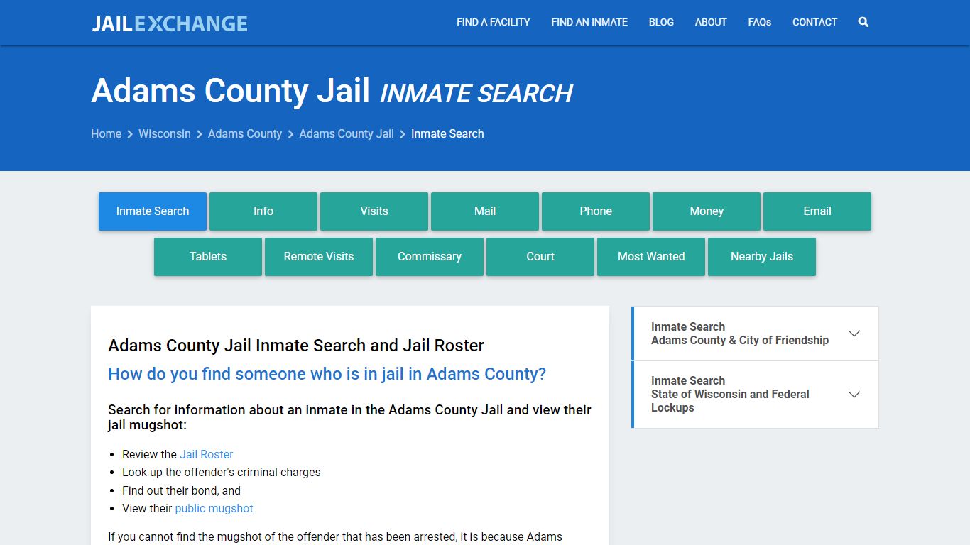 Inmate Search: Roster & Mugshots - Adams County Jail, WI